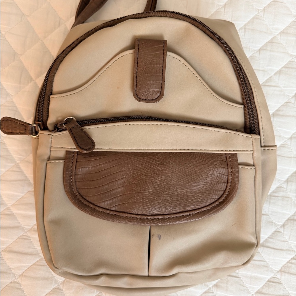 Tan and Brown Small Backpack Purse - Picture 2 of 5